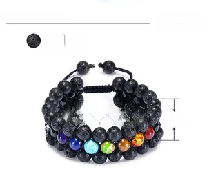 Detailed parameter diagram of 8mm lava stone chakra beads with adjustable braided cord size