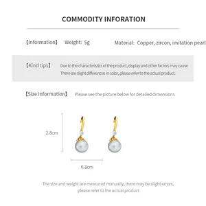 Size chart showing 2.8cm height for the 14K gold plated pearl and zircon earrings