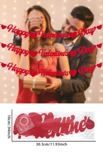 Striscione Happy Valentine's Day glitterato con cuori e nastro rosso per decorazioni