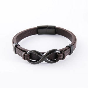 Bracciale da uomo in pelle marrone con simbolo dell'infinito e chiusura nera