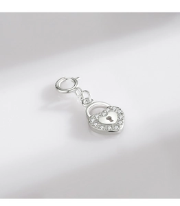 Detailed view of an S925 silver heart lock pendant with micro-set shimmering crystals