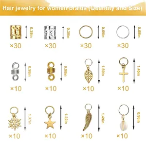 200pcs gold and silver dreadlock accessories set with leaf star and shell charms