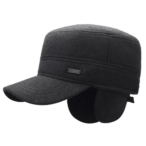 Dunkelgraue Wintermütze für Herren mit Ohrenklappen und dickem Wollstoff Design