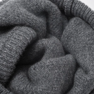 Thick ribbed knit wool beanie for women in dark grey featuring soft warm texture