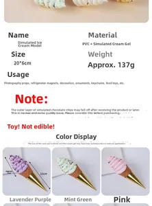 Detailed macro view of artificial chocolate chip ice cream cone with PVC cream textures