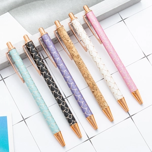 Retractable Ballpoint Pen Metal Clip Glitter Sequins Leopard Print Fish Scale Pattern Creative Business Office Gift
