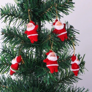 Mini Santa Claus Ornaments Plastic Flocking Glitter Christmas Tree Hanging Decorations Festive Party Decor Colorful