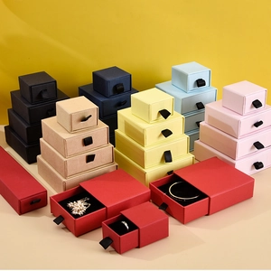 Colorful jewelry gift drawer boxes in various sizes for rings and necklaces