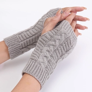 Cable Knit Fingerless Gloves Acrylic Thermal Arm Warmers Winter Warm Unisex Fashion Mittens