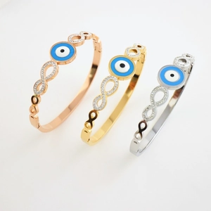 Three-color stainless steel evil eye bracelets with infinity symbol and crystals