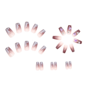 Purple laser butterfly ombre ballerina press-on nails set with shiny rhinestones decor