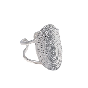 Punk style wide stainless steel ring with oval dot pattern and adjustable open band