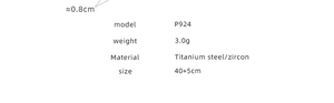 Detailed specification chart showing titanium steel zircon necklace size and weight