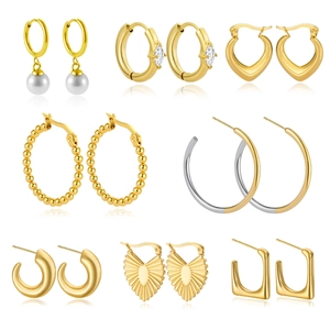 Geometric Gold Plated Stainless Steel Earrings Minimalist Chunky C-Shape Heart Square Hoop Jewelry For Women