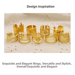 Detailed set of nine 18K gold plated irregular rings on elegant white lace fabric