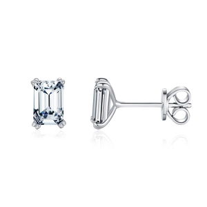 Elegant S925 sterling silver emerald cut stud earrings with four-prong setting