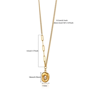 Detailed view of 18K gold stainless steel paperclip chain necklace with zircon pendant