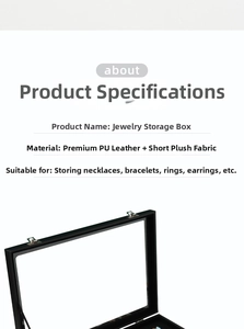 Detail of PU leather jewelry organizer box with transparent window and metal clasp closure