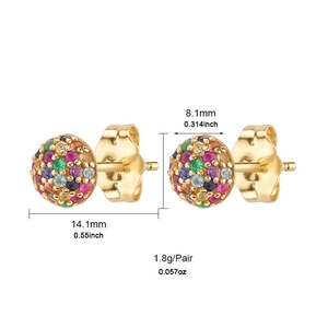 Detailed dimensions of 18k gold tassel flower stud earrings with colorful zircons