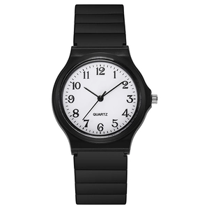 Klassische Analoguhr für Prüfungen mit schwarzem Silikonarmband und weißem Zifferblatt