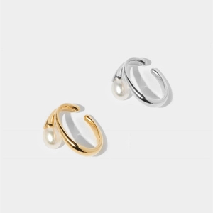 French style 18k gold plated brass ear cuff with a white teardrop pearl accent