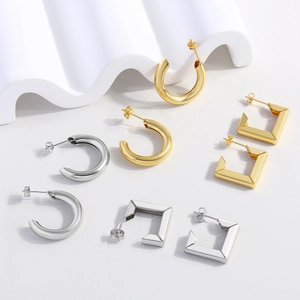 Exaggerated Geometric C-Shape Square Stud Earrings With 925 Sterling Silver Earring Post Gold Silver Plated Copper Personalized Jewelry For Women Gift