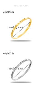 Detail view of gold and silver diamond bangles with size dimensions and specifications
