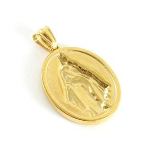Pendente ovale della Vergine Maria in acciaio inossidabile placcato oro 18k
