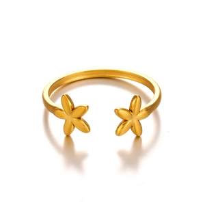 Minimalist 18K gold plated stainless steel open ring with dual matte floral design