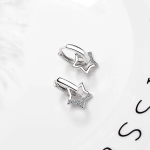 Minimalist S925 sterling silver star-shaped hoop earrings with shimmering cubic zirconia