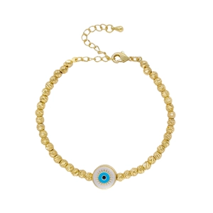 18K gold-plated beaded bracelet with Turkish evil eye charm and adjustable lobster clasp