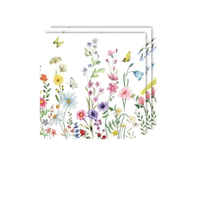 Wildflower birthday party paper napkins with colorful watercolor floral and butterfly pattern