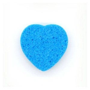 Blue heart-shaped compressed wood pulp sponge for professional facial cleansing and exfoliating