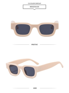 Dual-tone beige and black square frame sunglasses shown from front and side angles