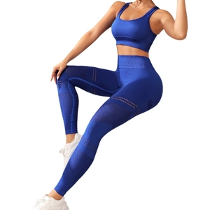Damen Sportset in Königsblau mit High-Waist-Leggings und Mesh-Ausschnitt-Sport-BH