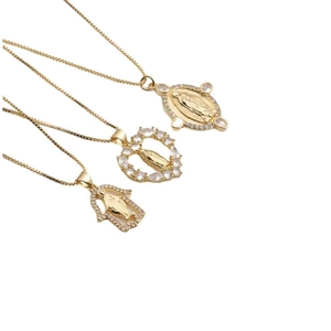 Virgin Mary Pendant Necklace Copper Gold Plated Heart Hamsa Hand Zircon Religious Jewelry For Women