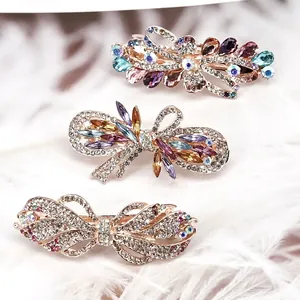 Barrette À Cheveux Noeud En Strass Alliage Cristal Coloré Fleur Pince À Cheveux Accessoires Élégants Vintage Pour Femmes