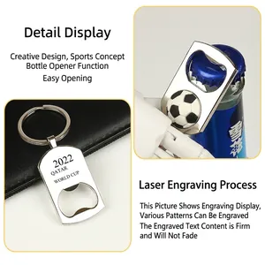 Metal soccer ball bottle opener keychain with 2022 Qatar World Cup engraving