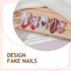Cat eye marble press-on nails with silver 3D heart and star designs for women