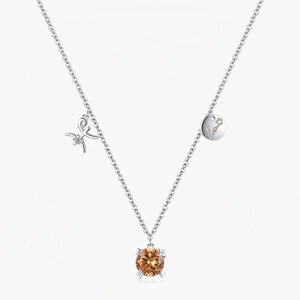 Pisces Zodiac Necklace 925 Sterling Silver Champagne Zircon Round Stone Star Disc Pendant For Women Personalized