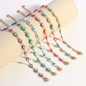 Adjustable evil eye bracelets in various colors with gold chain and lobster clasp