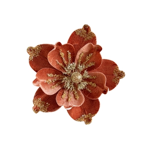 Velvet artificial poinsettia flower with golden glitter for Christmas tree DIY decor