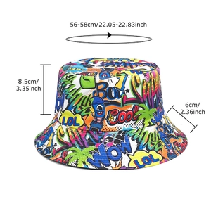 Graffiti bucket hat with pop art print and foldable design for outdoor sun protection