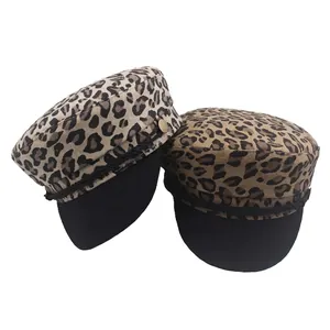 Béret À Imprimé Léopard Pour Femmes Coton Polyester Casquette De Marin Plate Corde Tressée Chaud Vintage Mode