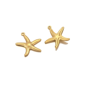 Two 18K gold-plated stainless steel starfish charms with a textured matte finish