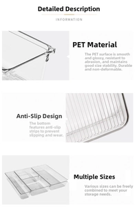 Macro detail of transparent PET organizer showing anti-slip bottom and high clarity texture