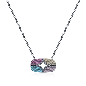 Collier en argent S925 avec pendentif étoile coloré et chaîne noire élégante