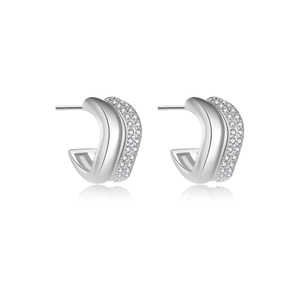 Minimalist S925 sterling silver C-hoop earrings with sparkling white zircon stones