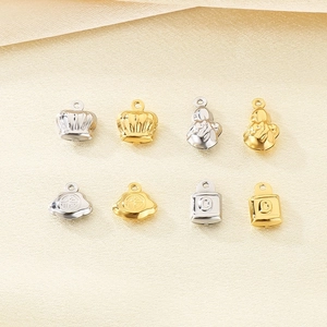 DIY stainless steel hollow lucky bag crown lock jewelry pendants in gold and silver