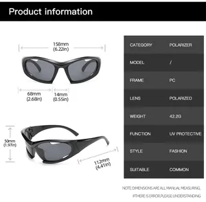 Detailed dimension chart for Y2K polarized cycling sunglasses with UV400 PC frame